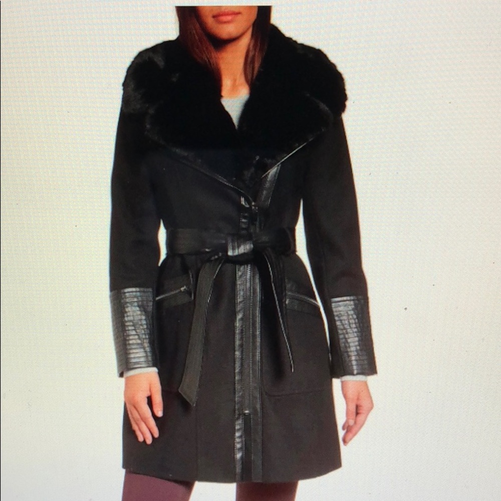 Via Spiga Faux Fur/Leather Wool Coat